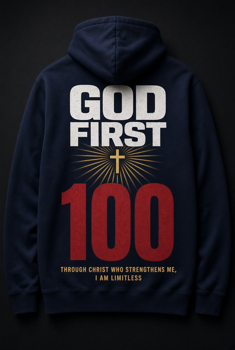 God First 100 Back Design with Cross and Scripture